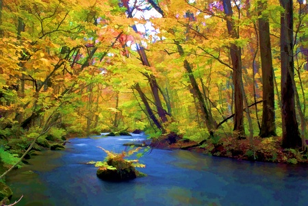 Autumn Colors of Oirase River, located at Aomori Prefecture Japan の写真素材