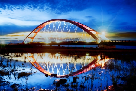 Color Red Bridge Sunset, Chuk Yuen, Taoyuan County, Taiwan の写真素材