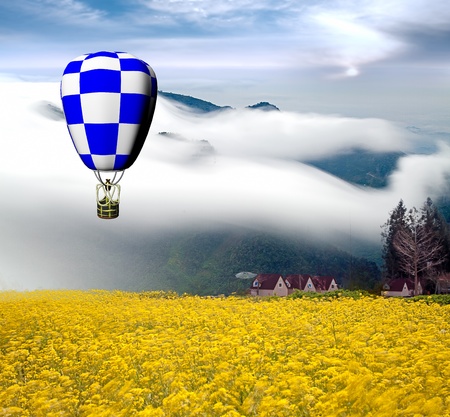 colorful hot air balloons with nice backgroundの写真素材
