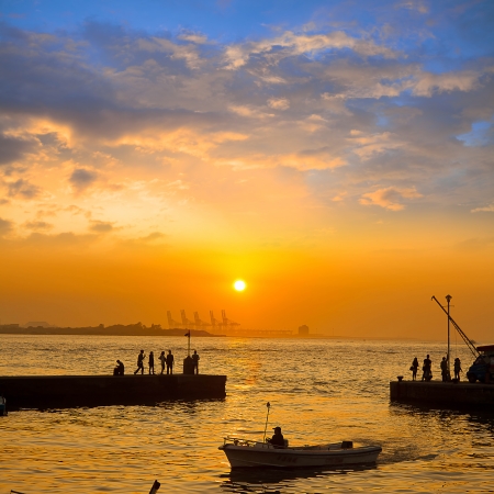 Last sunrise and fishing sub-dug, the new Taipei, Taiwan の写真素材