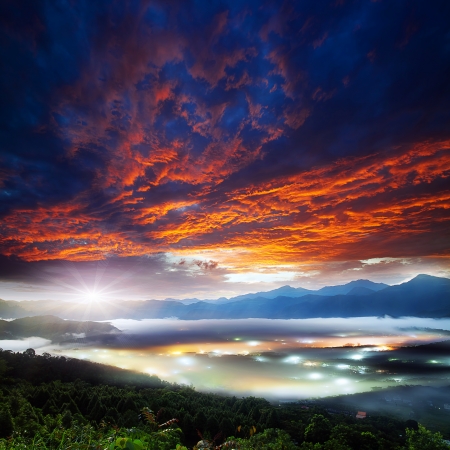 Jinlong mounain sunrise, Taiwan for adv or others purpose useの写真素材