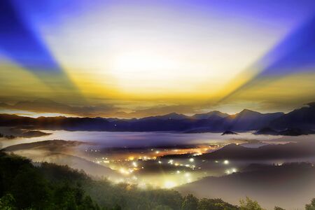 Jinlong mounain sunrise, Taiwan for adv or others purpose useの写真素材