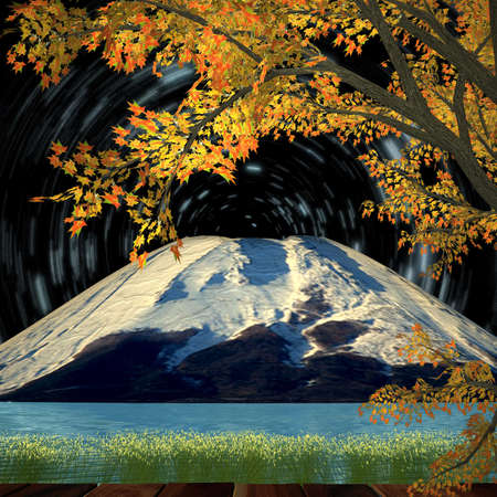 Night view of Mount Fuji in Fallの写真素材