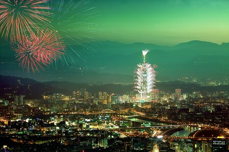 Firework show of Taipei city,Taiwan for adv or others purpose useの写真素材