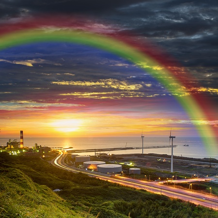 Beautiful place with nice rainbowの写真素材