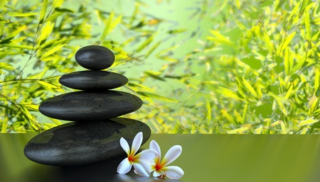 zen basalt stones and bamboo for adv or others purpose useの写真素材