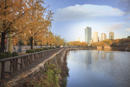 The urban view of Osaka city in Japanの写真素材