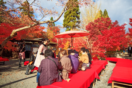 Kyoto, Japan - November 26, 2013  Autumn Japanese garden with mapleのeditorial素材