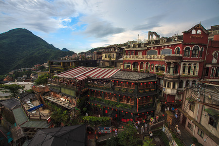 Hillside teahouses in Jiufen, Taiwan のeditorial素材