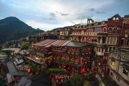 Hillside teahouses in Jiufen, Taiwan のeditorial素材