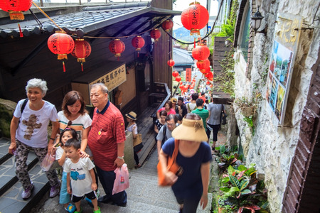 New Taipei City, Taiwan - June 30, 2014: The seaside mountain town scenery in Jiufen, Taiwanのeditorial素材