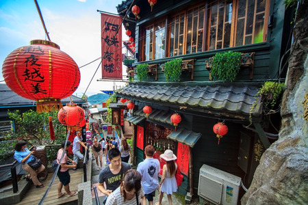 New Taipei City, Taiwan - June 30, 2014: The seaside mountain town scenery in Jiufen, Taiwanのeditorial素材