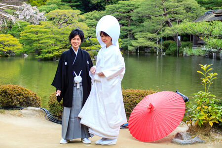 KYOTO, JAPAN-APRIL 12: Celebration of a typical wedding in Japan on April 12,2013 in Kyoto, Japanのeditorial素材