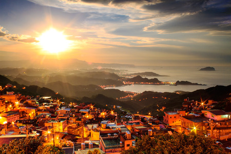 New Taipei City, Taiwan - June 30, 2014: The seaside mountain town scenery in Jiufen, Taiwanの写真素材