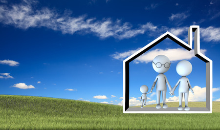 happy family in house scene outdoorsの写真素材