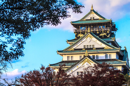 Osaka Castle in Osaka, Japan during a colorful pastel summer sunset.のeditorial素材