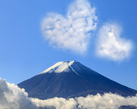 the sacred mountain of Fuji in the background of blue sky at Japan for adv or others purpose useの写真素材