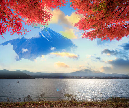 Image of the sacred mountain of Fuji in the background of blue sky at Japan for adv or others purpose useの写真素材