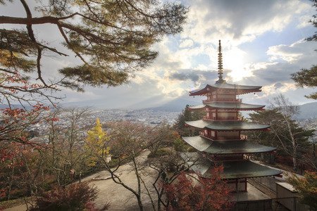 Mt. Fuji with fall colors in japan のeditorial素材