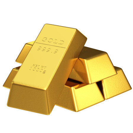 Set of gold bars isolated on white backgroundの写真素材