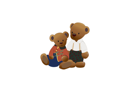 Cute black teddy bear icon with heart on white backgroundのイラスト素材