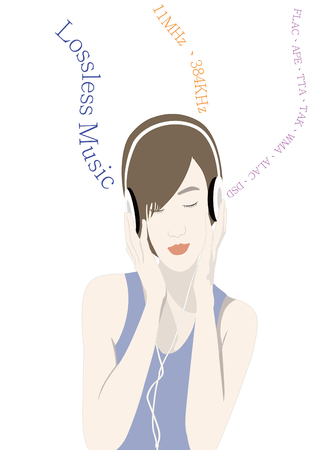 The happy young girl listening lossless musicのイラスト素材
