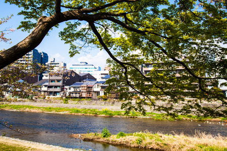 Kyoto, Japan - July, 12 : The perspective view of kyoto stree view as background in the sakura seasonのeditorial素材