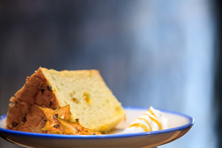 The Selective focus, Chiffon cake on nice dish cutting board