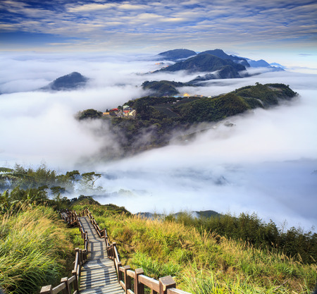 The imaging of beautiful landscape with nice mountain sun colorの写真素材