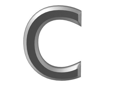 3d rendering of the letter C in brushed metal on a white isolated backgroundの写真素材
