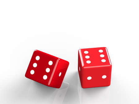 3d rendering of casino dice, icon isolated on white druning fall down