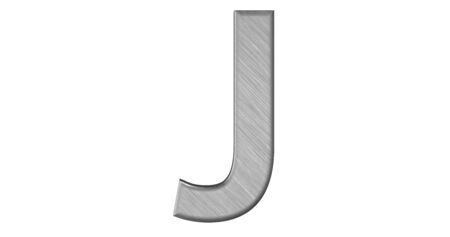 3d rendering of the letter J in brushed metal on a white isolated backgroundの写真素材