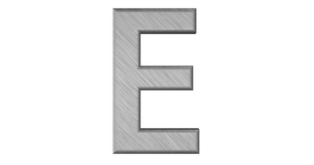 3d rendering of the letter E in brushed metal on a white isolated backgroundの写真素材