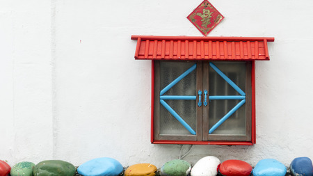 The Old style brick made wall with a windows thereのeditorial素材