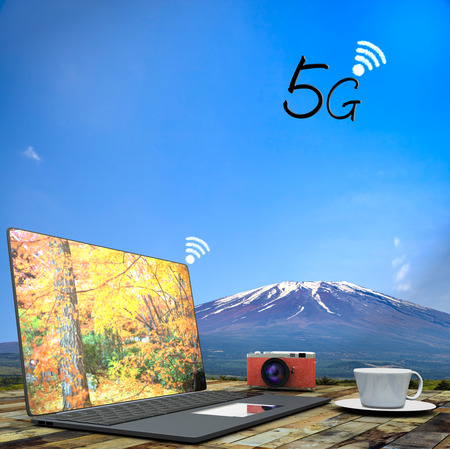 The 3D rendering of 5G communication with nice backgroundの写真素材