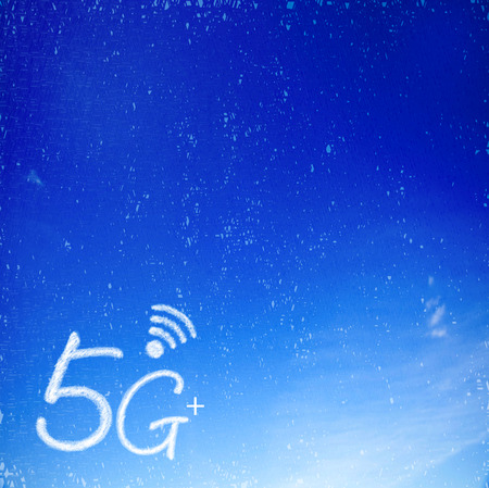 The 5G plus signal communication icon with nice backgroundの写真素材