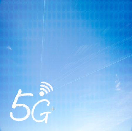 The 5G plus signal communication icon with nice backgroundの写真素材