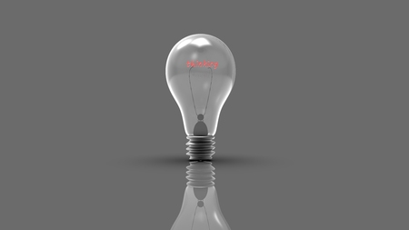The 3d rendering of lamp bulb icon with thinking workding insideの写真素材