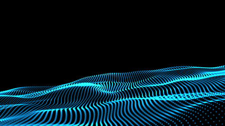 The 3d rendering of wave particles background - 3D illuminated digital wave of glowing particlesの写真素材