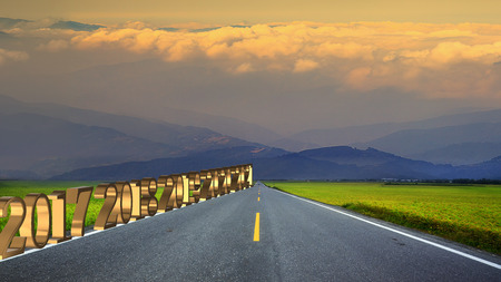 3d rendering of long road in mountains, panoramic image, Taiwanの写真素材