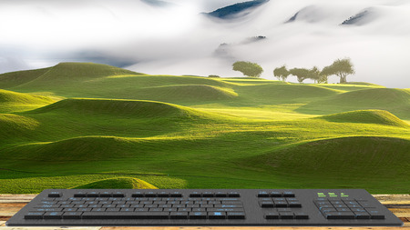 The normal keyboard in front of the scence isolated with whiteの写真素材