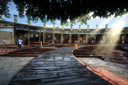 The Changhua roundhouse railway in Taiwan, a fan shape garageのeditorial素材
