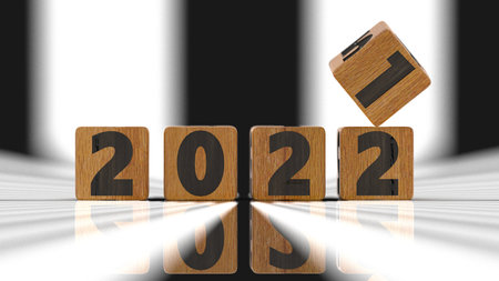 3d rendering of new year concept flipping cubes with year 2021 to 2022