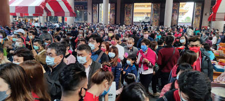 Zhulinshan Temple in Linkou, New Taipei City, Taiwan-12 Feb, 2021: The Lunar New Year's Day when the crowds are still lively at Zhulinshan Temple in Linkou, New Taipei City, Taiwan even under the threat of Covid-19のeditorial素材