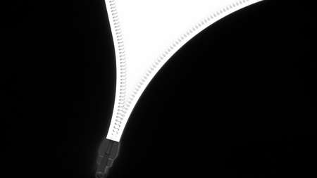 The 3d rendering of open zippers and pullers realistic set isolated on black backgroundの写真素材