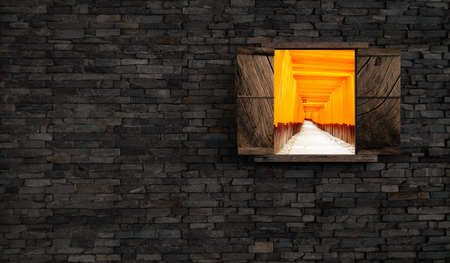 The 3d rendering of old Brick Wall with Window