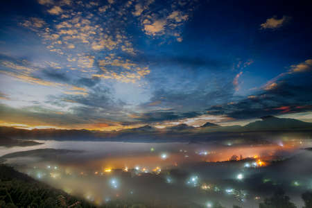 The Foggy Mountain with glazed light in Taiwanの写真素材