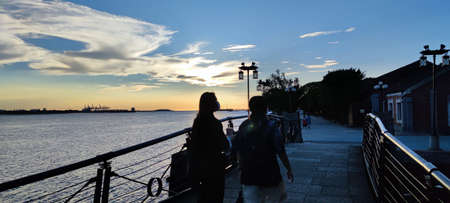 Tamsui, NEW TAIPEI CITY, TAIWAN-Sep 8, 2021-City Tamsui Bali District in Taipei, Taiwan reflecting...