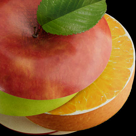 3d rendering of Fresh oranges and apples with clear backgroundの写真素材