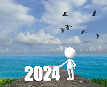 The 3d rendering of wording 2024 with nice background view